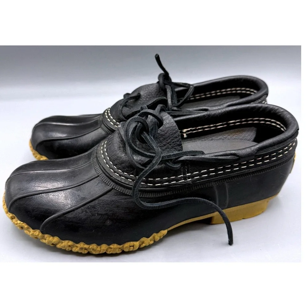 LL Bean Boots Rubber Moc Womens 7 M Black Gum Leather Duck Shoes 06009 USA Made